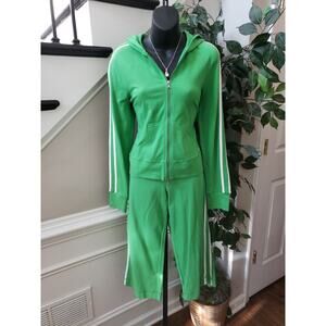 Express Track Suit Womens Medium Green Stripe Active Kangaroo Pocket Full Zip